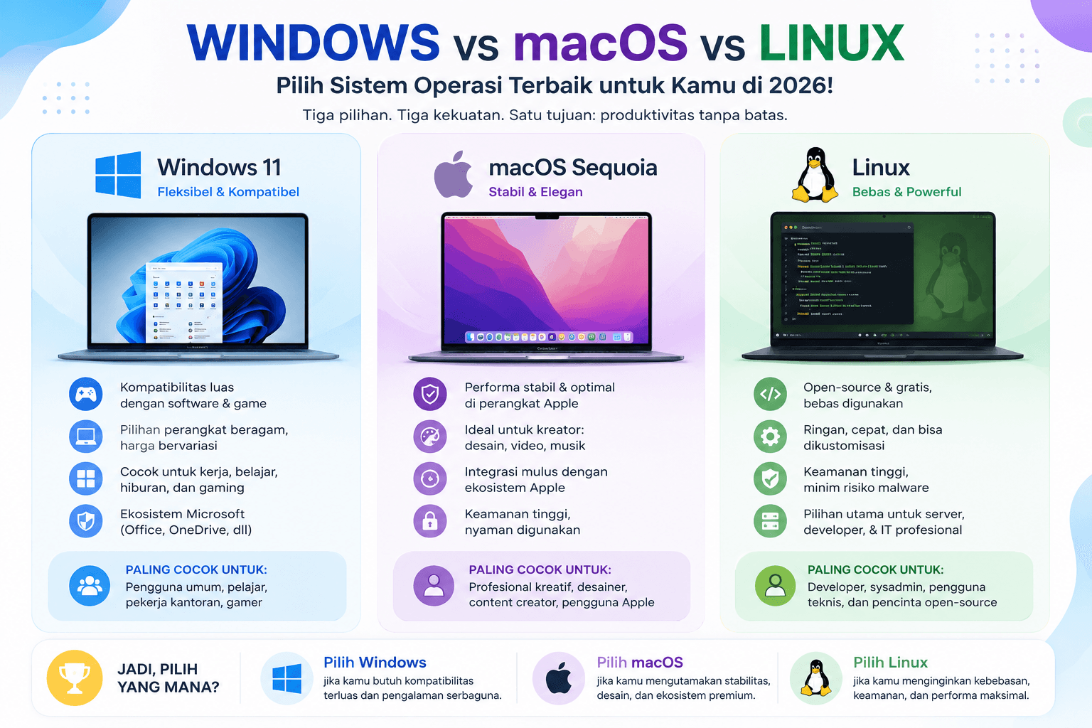 Perbandingan Harga Laptop Windows, macOS, dan Linux di Tahun 2026