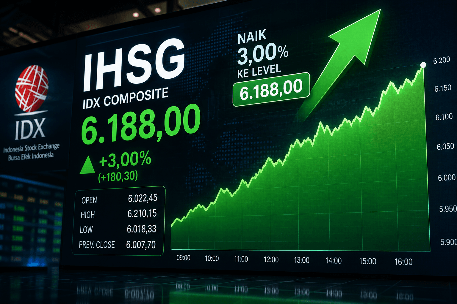 IHSG Meroket 3 Persen ke 6.188! Investor Asing Borong Saham Rp287 Miliar di Awal Pekan